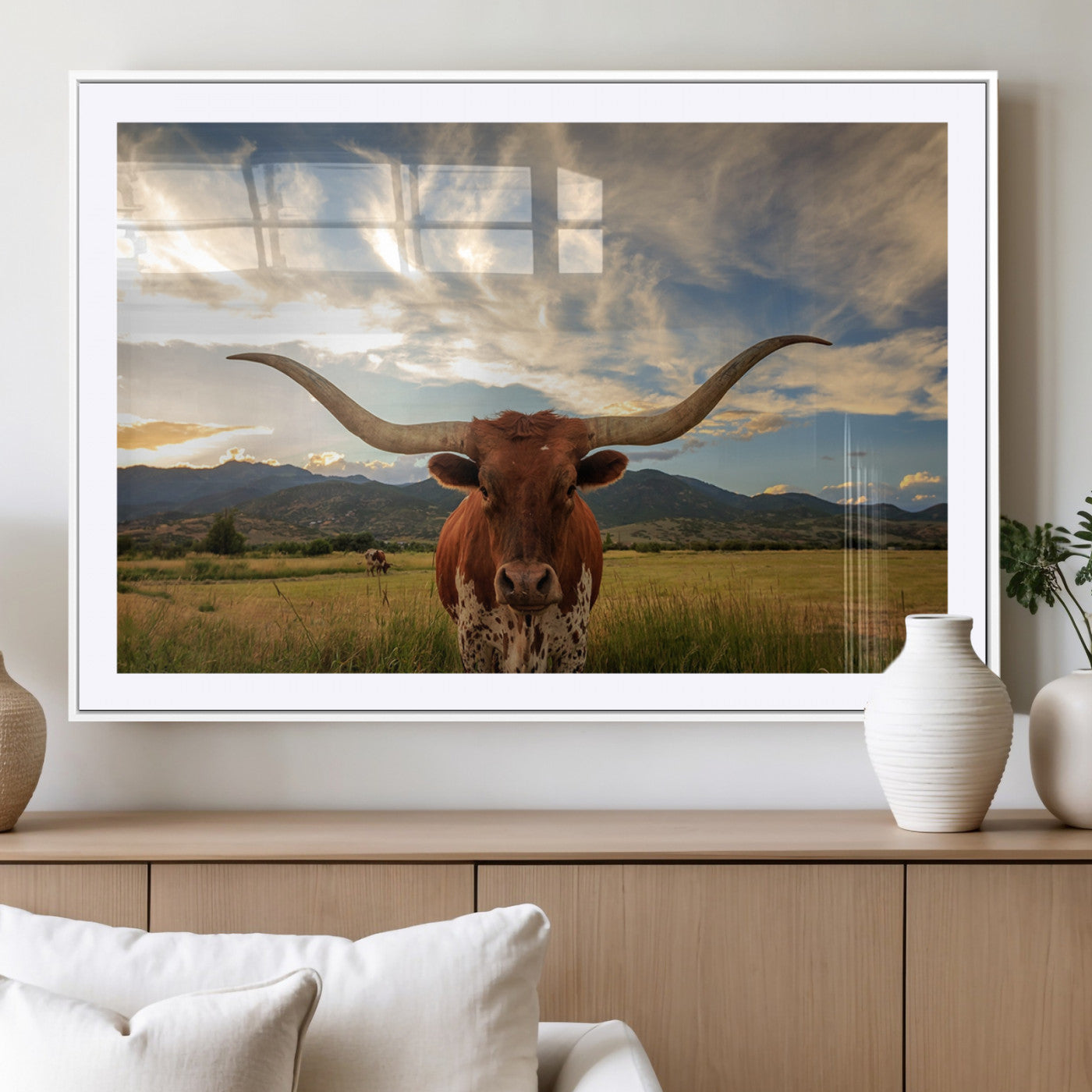 55416-MGV-CV-36X24 - Texas Longhorn Canvas Wall Art – Majestic Triptych Animal Print – Rustic Western Decor for Living Room