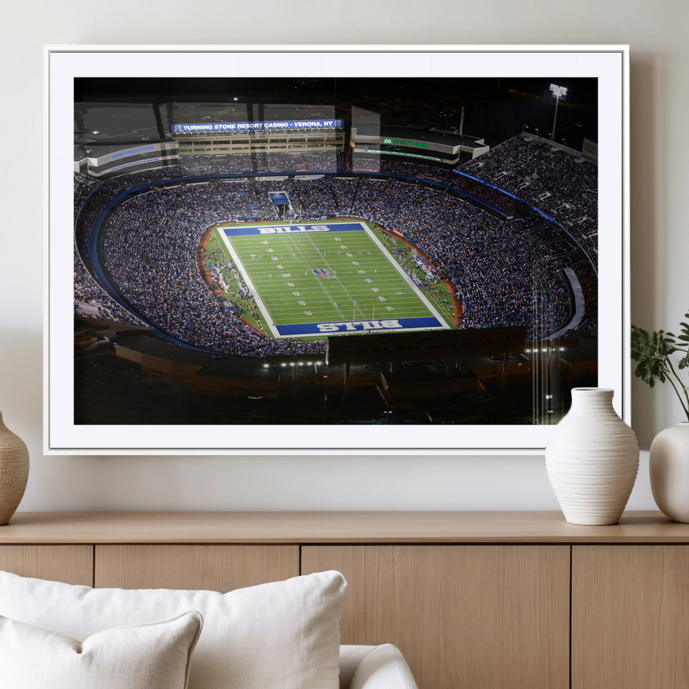 19030-MGC-FP-36x24_White-Buffalo Bills NFL Football Team Print - Highmark Stadium Wall Art Canvas Print