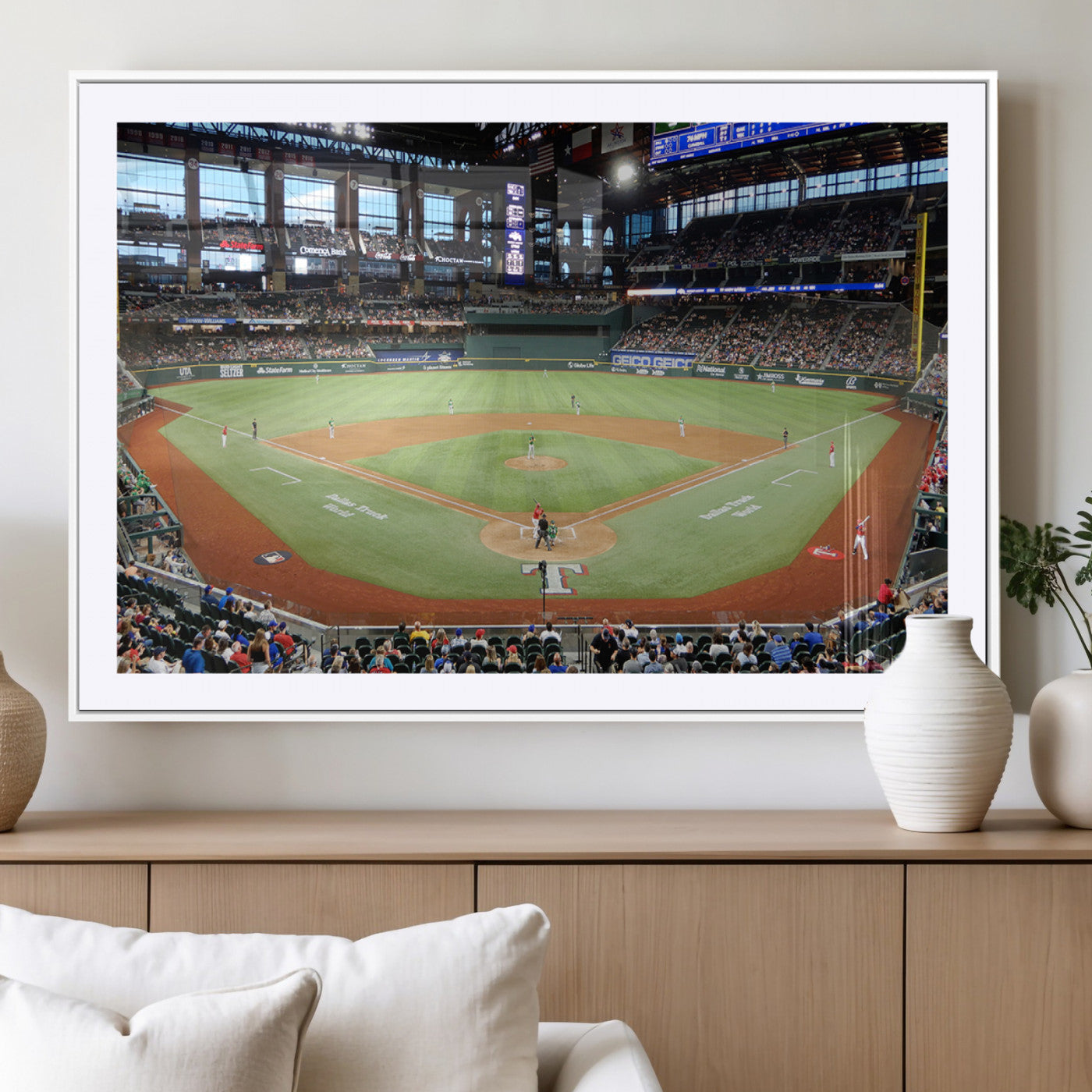 78468-MGC-FP-36x24_White-Texas Rangers Baseball Team Print - Arlington Globe Life Field Stadium Canvas Print Wall Art