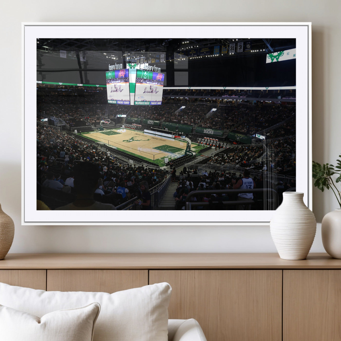 69882-MGC-FP-36x24_White-Milwaukee Bucks Basketball Print - Fiserv Forum Stadium Wall Art Canvas Print