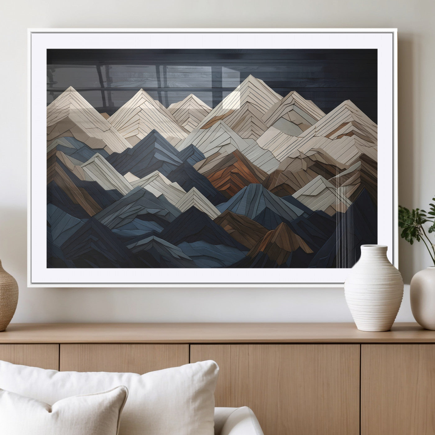 12896-MGV-CV-36X24-Rustic Mountain Landscape Wall Art Canvas Print – Framed 3D Wooden Effect Mountain Nature Artwork for Home, Office