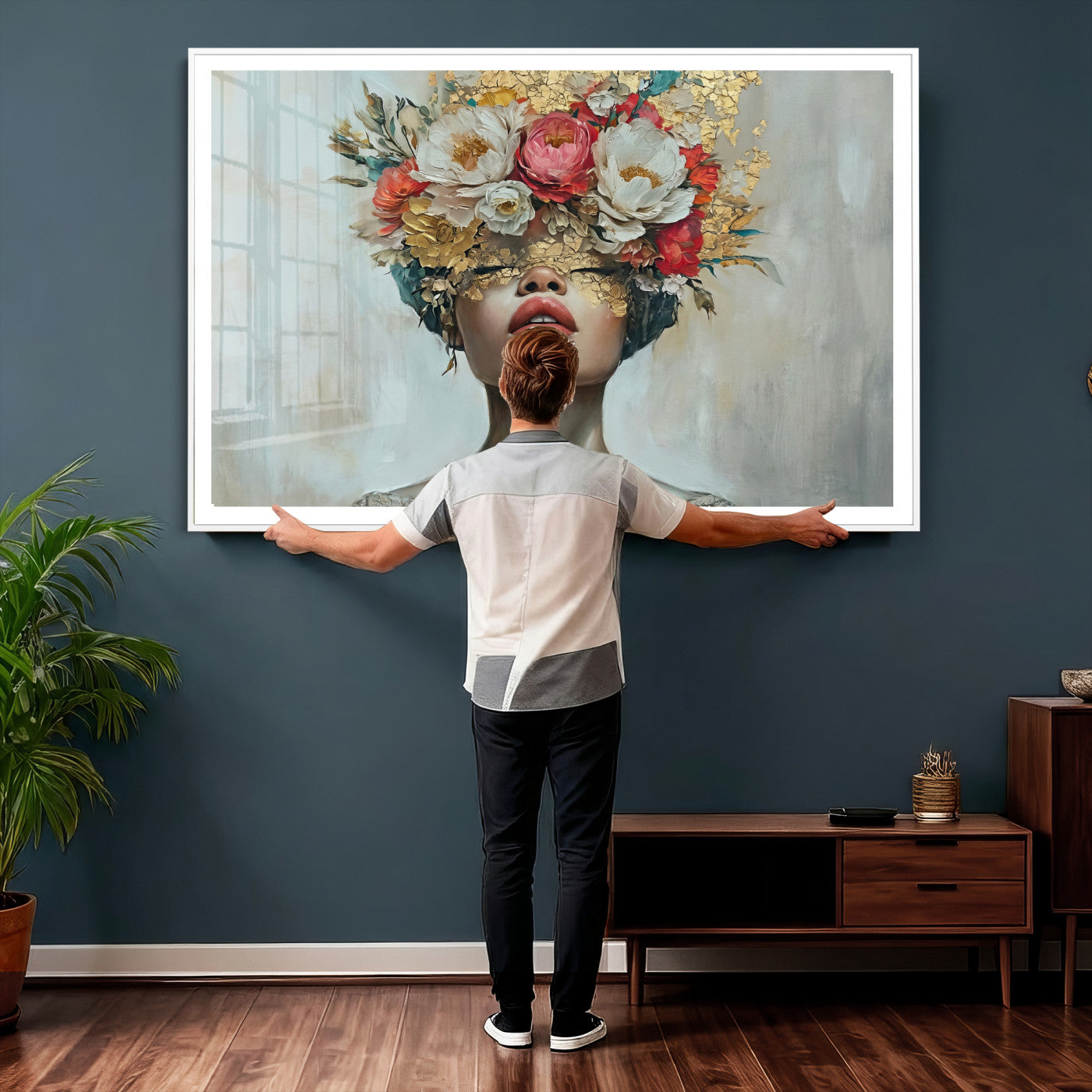 26919-MGV-CV-36X24 - Golden Petal Wall Art Canvas Print - Silhouette Woman Wall Art Canvas Print, Floral Woman Portrait