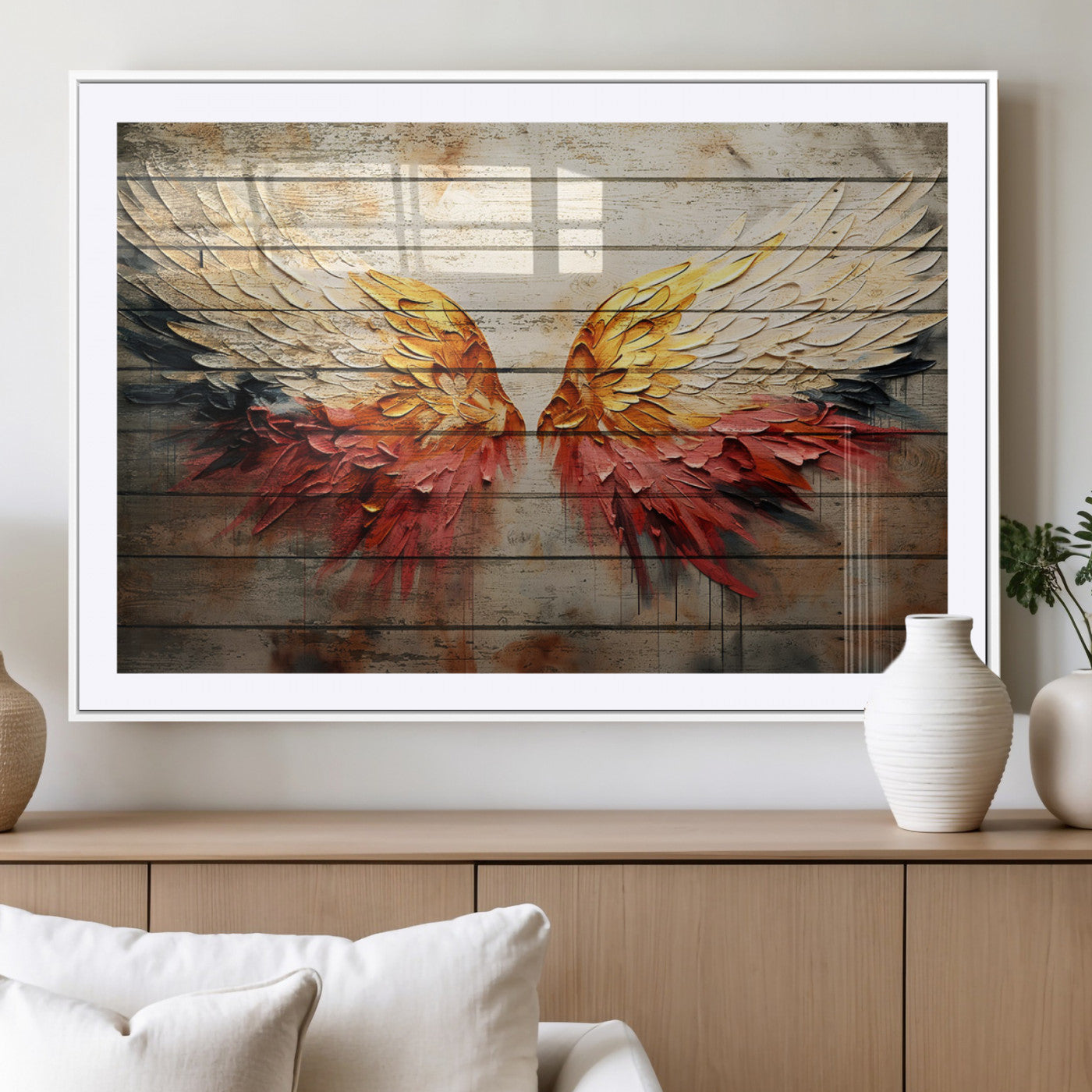 19244-MGV-CV-36X24-Abstract Angel Wings Canvas Wall Art – Framed and Ready to Hang Modern Angelic Wings Decor for