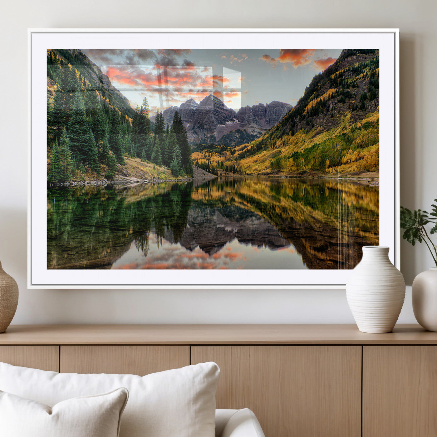 14376-MGV-CV-36X24-Maroon Bells Wall Art - Scenic Canvas Print of Maroon Bells in Autumn for Elegant Home or Office