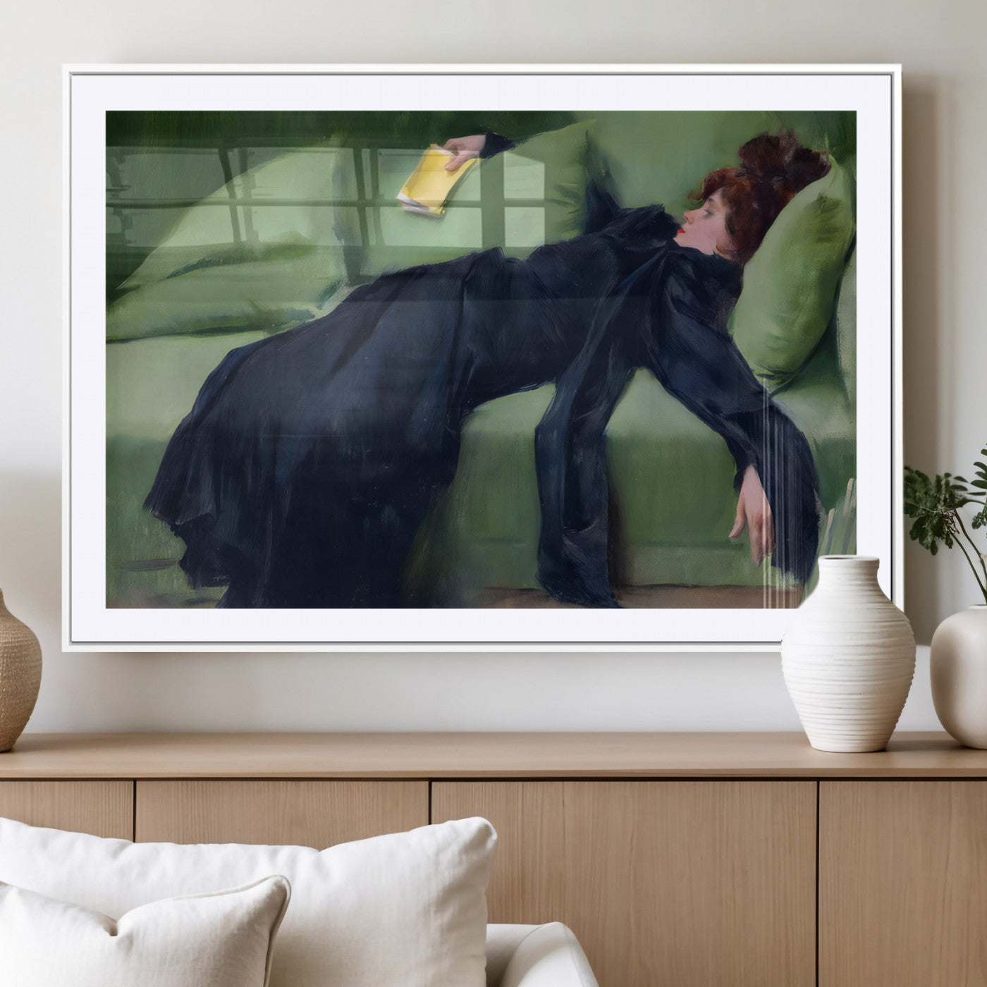 17725-MGC-FP-36x24_White-Decadent Girl by Ramon Casas Wall Art Canvas Print, Framed Decadent Girl Canvas Print