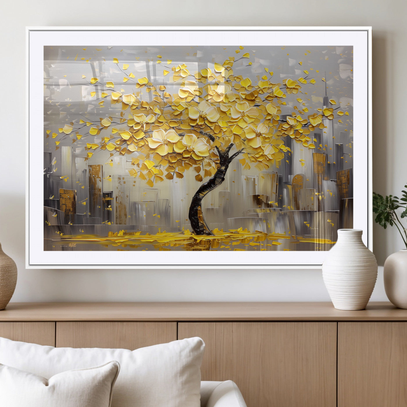 45538-MGC-FP-36x24_White-Golden Tree Canvas Print | Abstract Wall Art for Modern Homes | Ready to Hang Framed Artwork