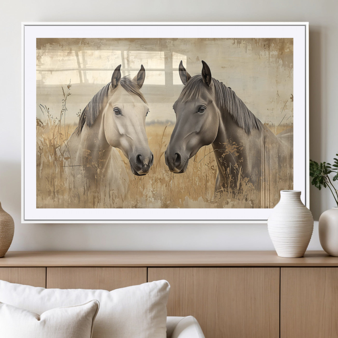 41082-MGC-FP-36x24_White-Chines Ink Style Grunge Horses Wall Art Canvas Print