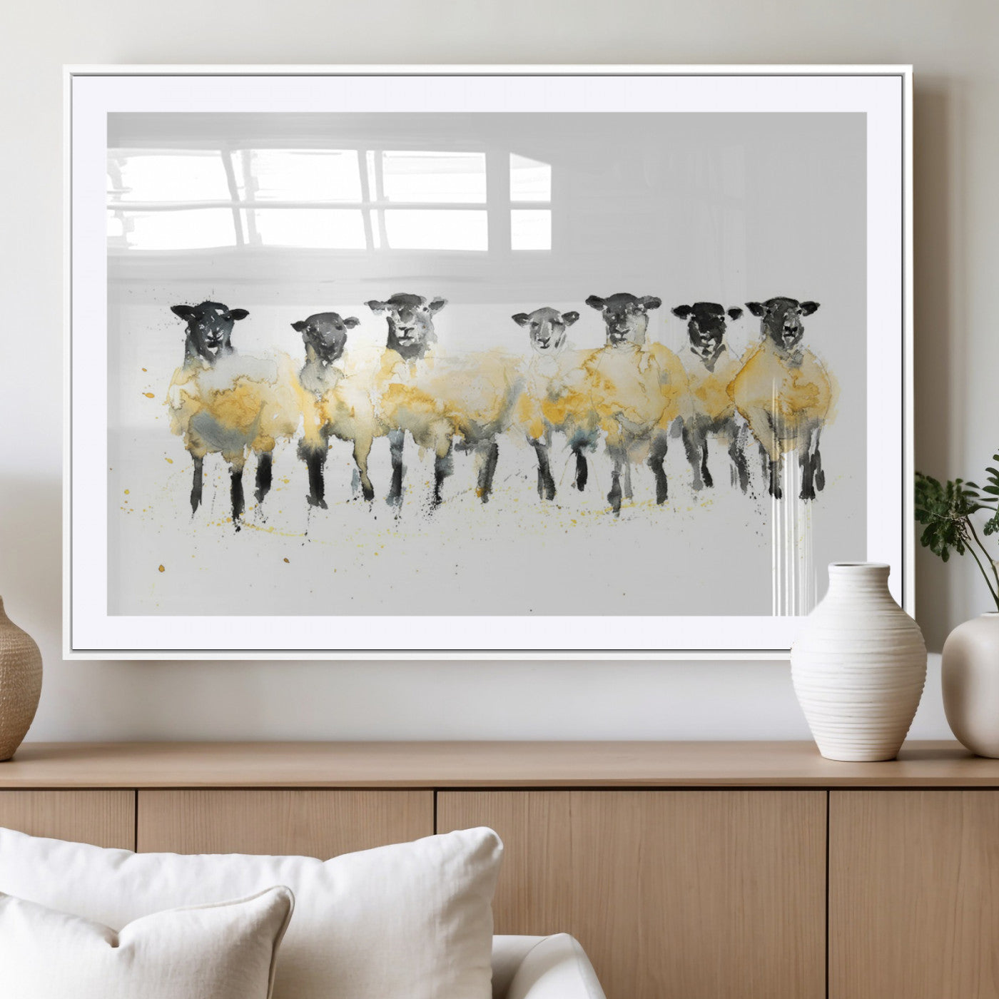 72612-MGC-FP-36x24_White-Farmhouse Wall Art Sheep Print | Ready to Hang Framed Canvas | Rustic Barn Decor