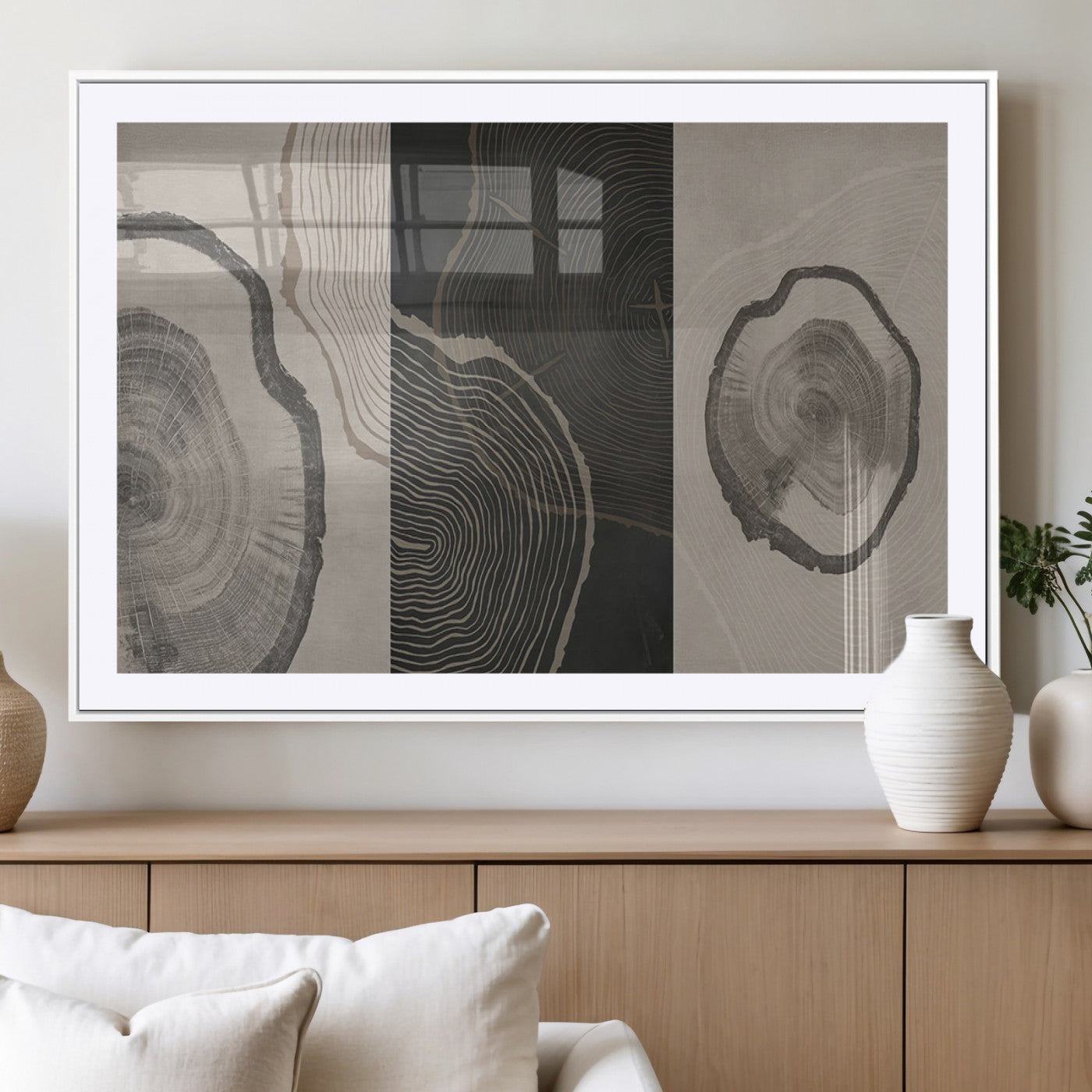 25407-MGV-CV-36X24-Modern Abstract Tree Ring Canvas Art Set | 3 Panel Large Tree Ring Design for Living Room, Office,