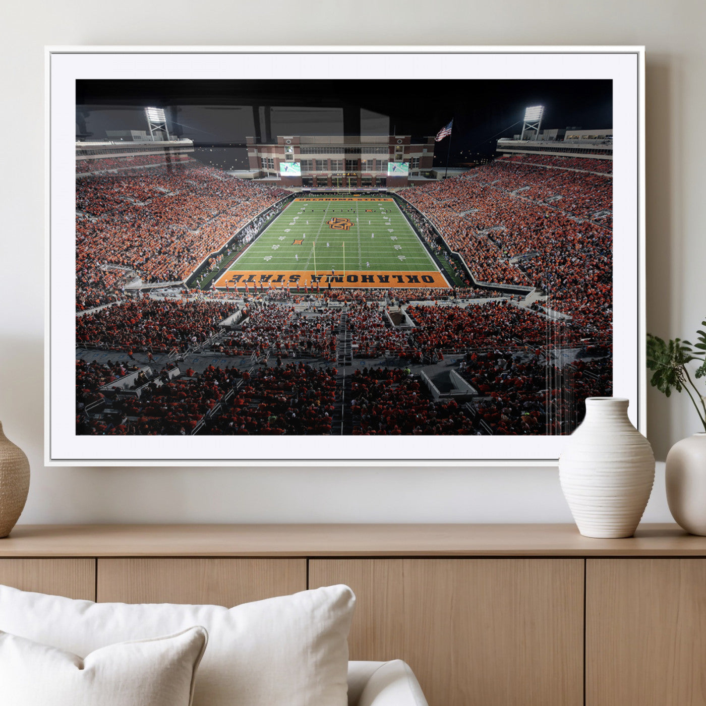 81675-MGC-FP-36x24_White-Boone Pickens Stadium Wall Art Oklahoma State Cowboys Print Framed Sports Canvas Art for Home, Office, Living Room