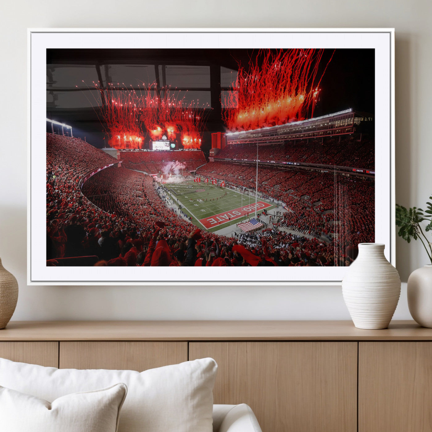 56909-MGV-CV-36X24-Ohio State University Buckeyes Football Team Print - Columbus Ohio Stadium Wall Art Canvas Print