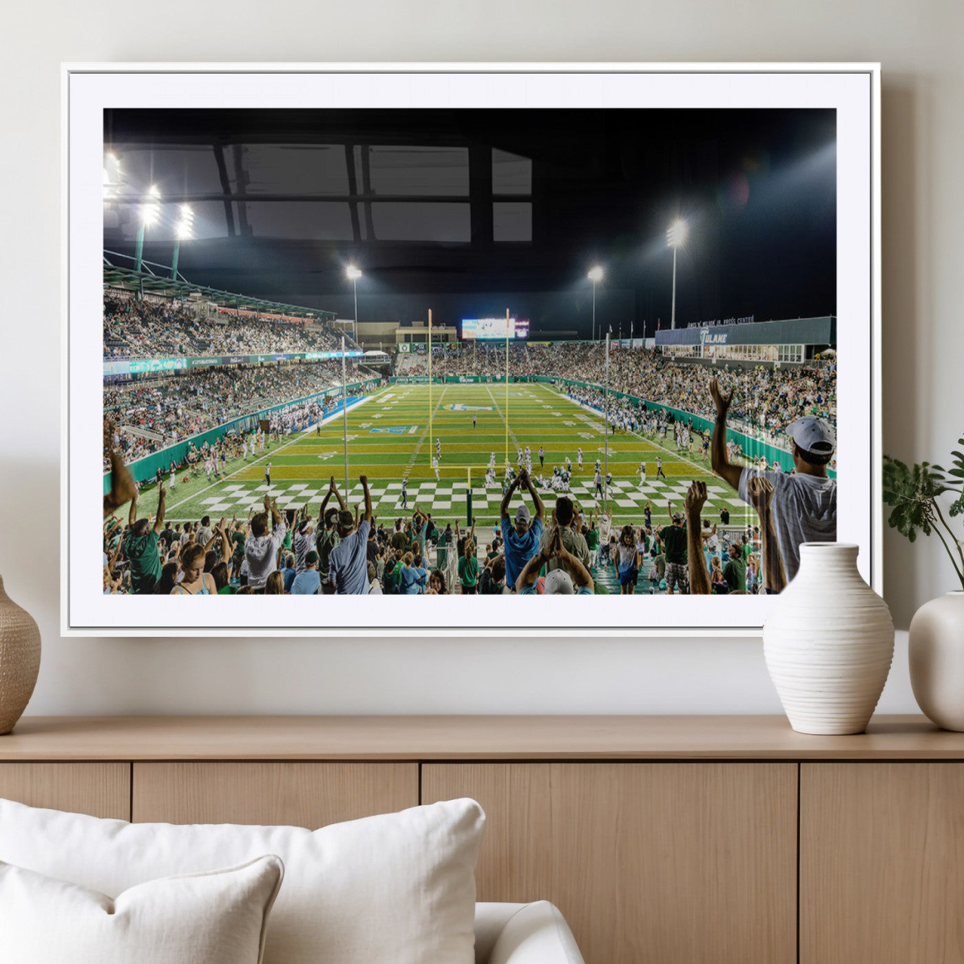 56448-MGC-FP-36x24_White-The Tulane University Green Wave Football Team Print - New Orleans Yulman Stadium Wall Art Canvas