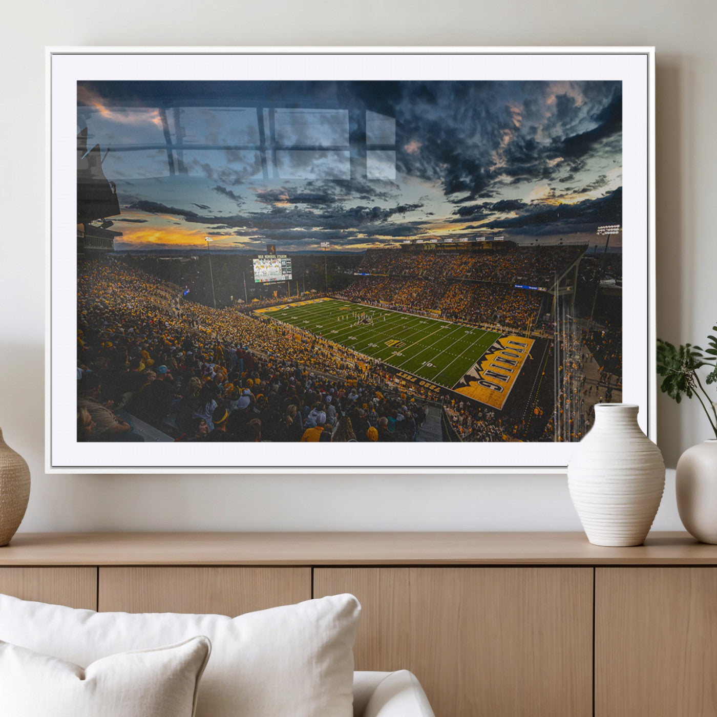 61020-MGV-CV-36X24-University of Wyoming Cowboys Football Team Print - Laramie War Memorial Stadium Wall Art Canvas