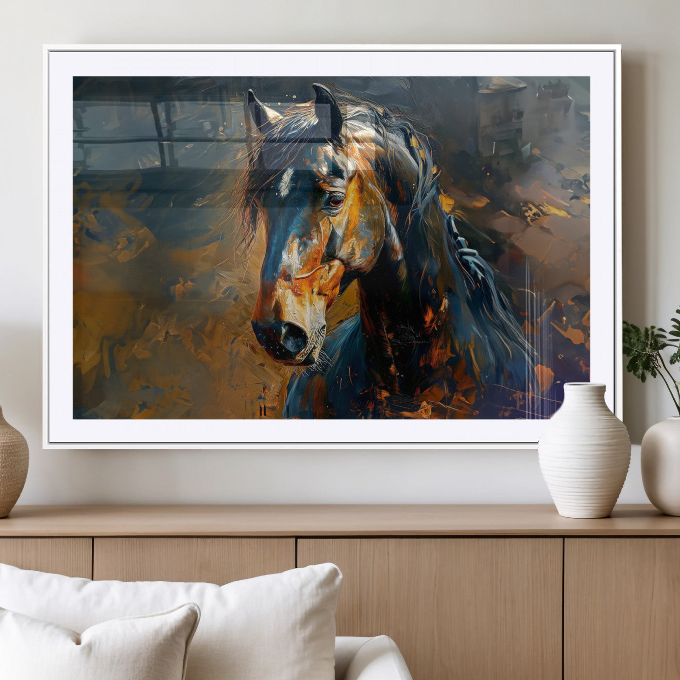 29909-MGV-CV-36X24-Abstract Horse Wall Art Canvas Print | Farmhouse Wall Decor | Western Cabin Art | Rustic Horse Decor