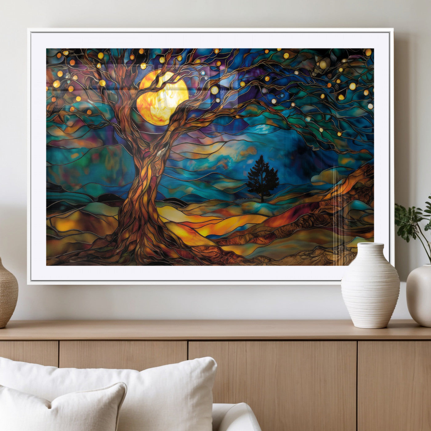 18319-MGC-FP-36x24_White-Tree of Life Wall Art - Yggdrasil Tree of Life Canvas Print - Vibrant Moonlit Tree Wall Art, Tree