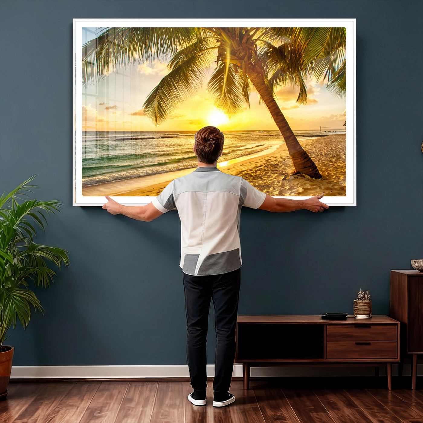 33628-MGV-CV-36X24 - Beach Sunset Canvas Wall Art Print - Tropical Beach Canvas Wall Art Print – Vibrant Palm Trees and