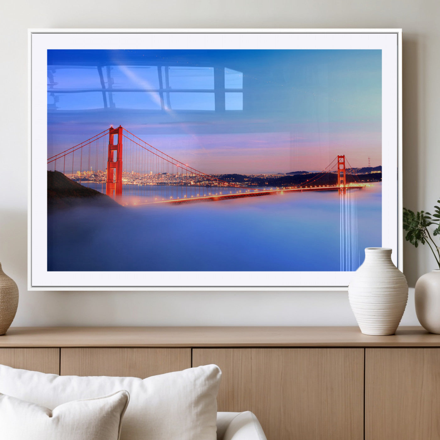 MGC-FP-36x24 - Golden Gate Bridge Wall Art Print, San Francisco Sunset Canvas Wall Art, Cityscape Canvas Print for