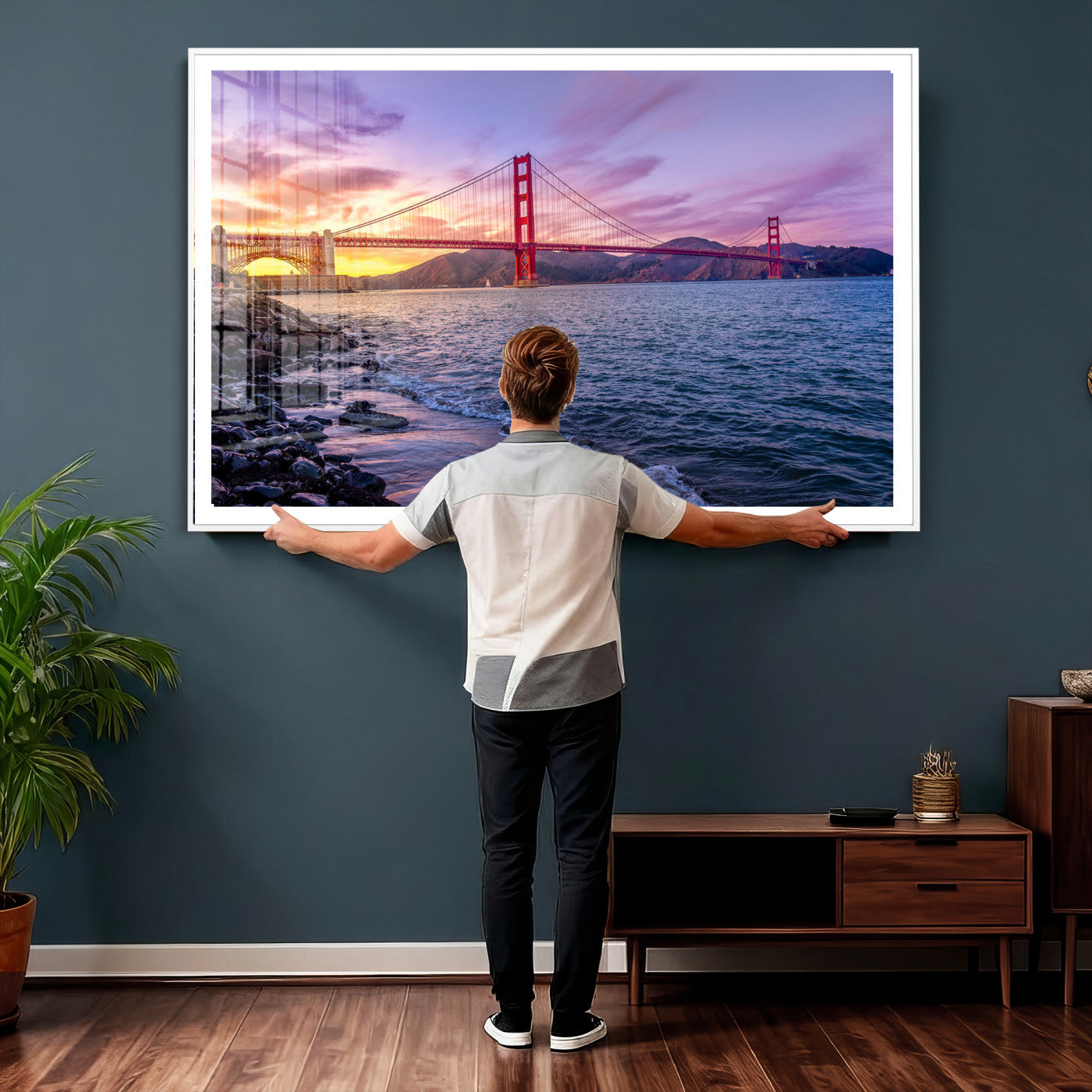 24256-MGV-CV-36X24 - Golden Gate Bridge Wall Art Print, San Francisco Sunset Canvas Wall Art, Cityscape Canvas Print for
