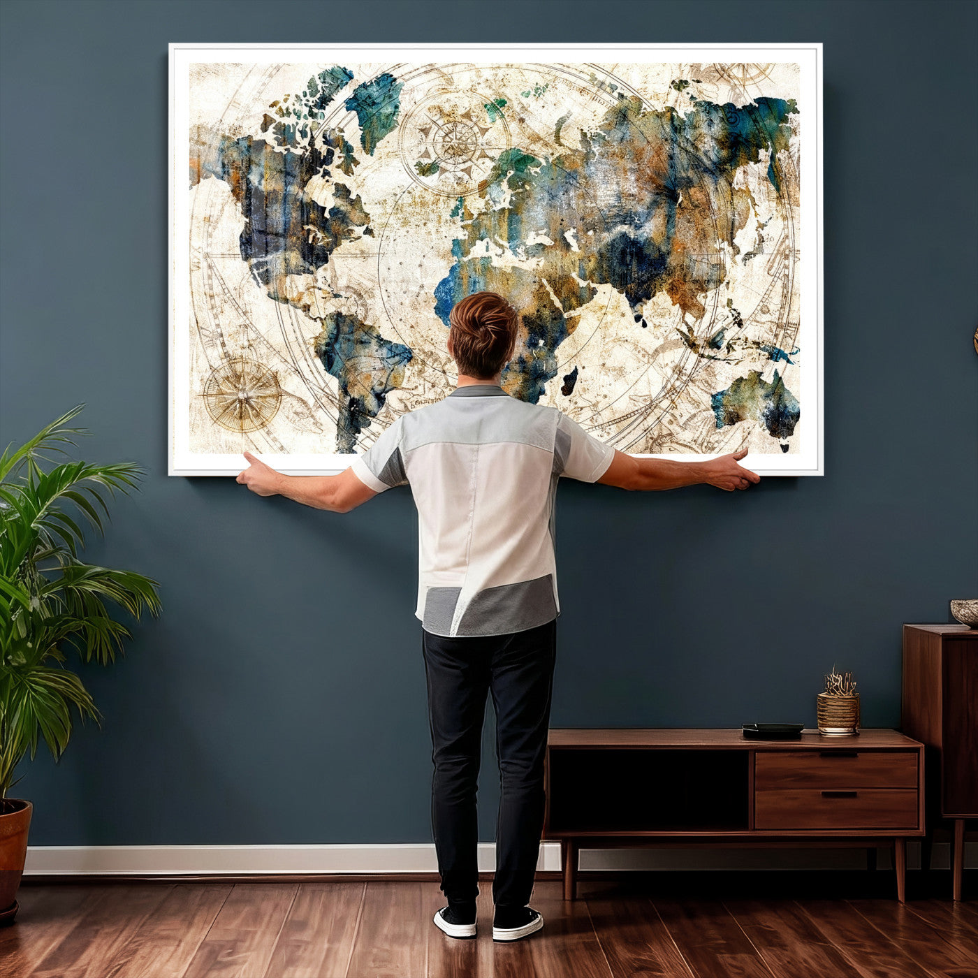 10554-MGV-CV-36X24 - Abstract World Map Art Print Canvas Print