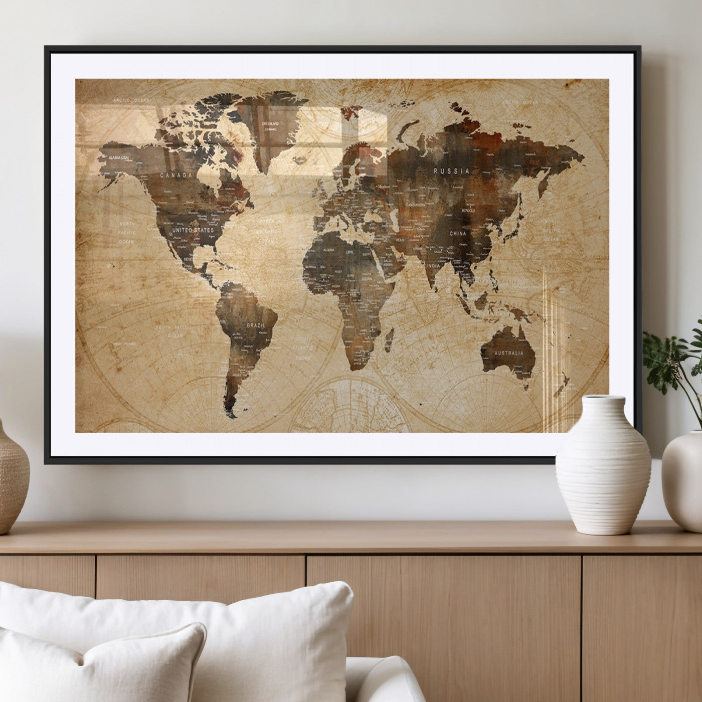 13813-MGV-CV-36X24-Push Pin World Map Canvas Print – Framed Travel Tracker Wall Art for Couples, Perfect Anniversary Gift and Home Decor