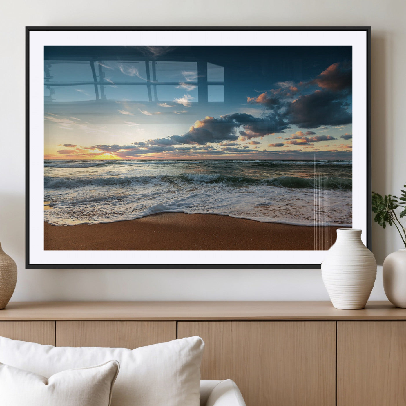 -Ocean Beach Wall Art Canvas Print Sunset Artwork Print Coastal Wall Art