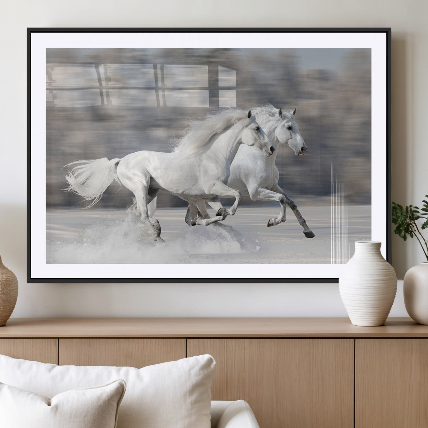-The White Horses Wall Art, Framed White Horses Wall Art Canvas Print