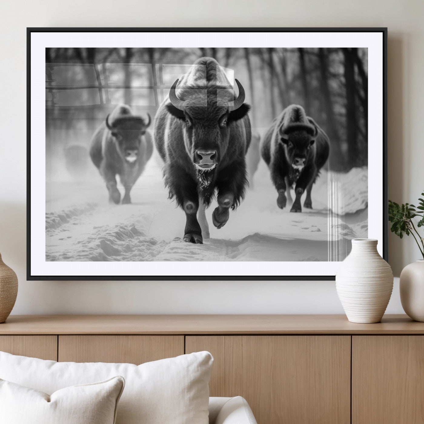 97552-MGV-CV-36X24-Buffalo Wall Art Canvas Print, Bison Family Wall Art Canvas Print