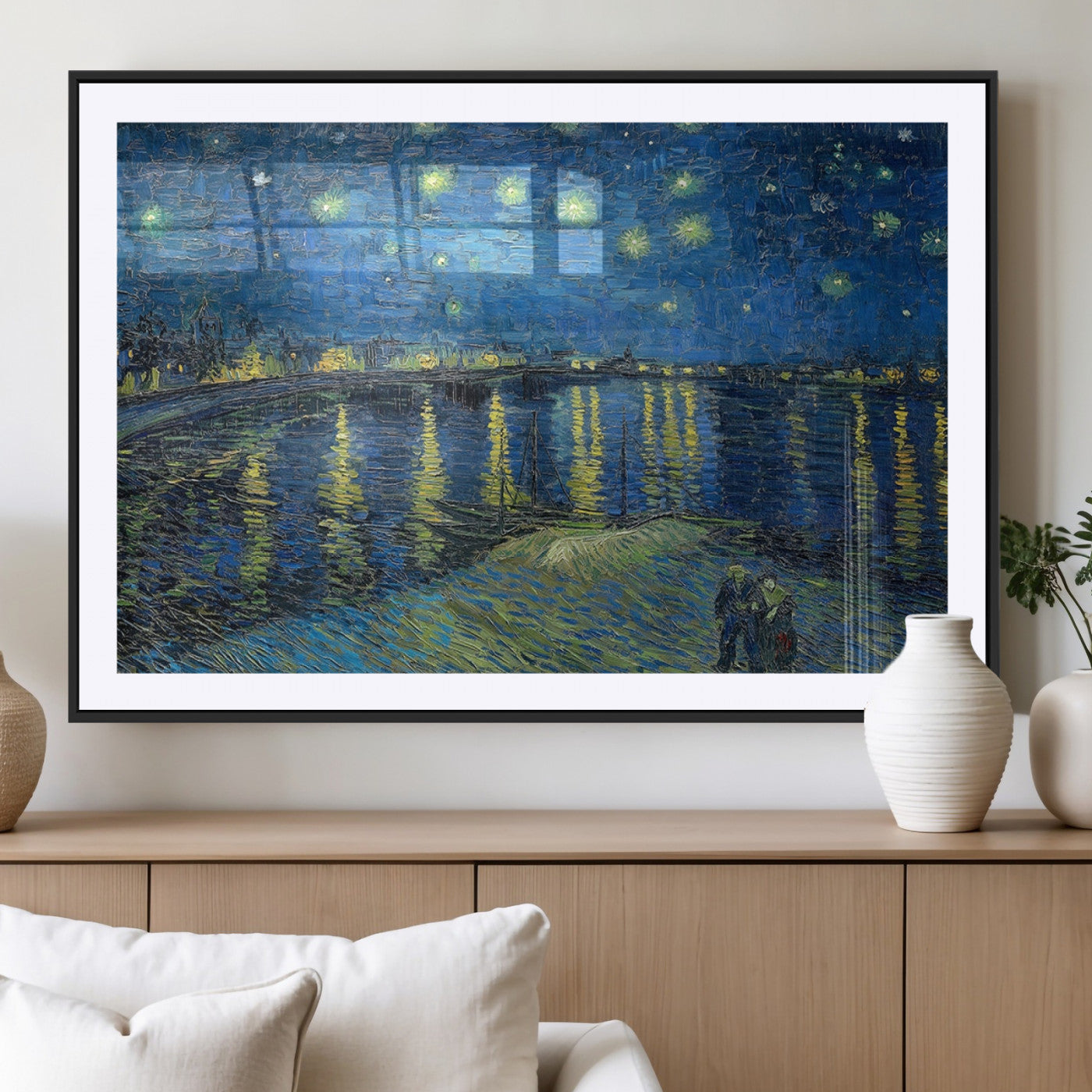 94605-MGV-CV-36X24-Vincent van Gogh Starry Night over the Rhone Abstract Wall Art Canvas, Starry Night Canvas Print