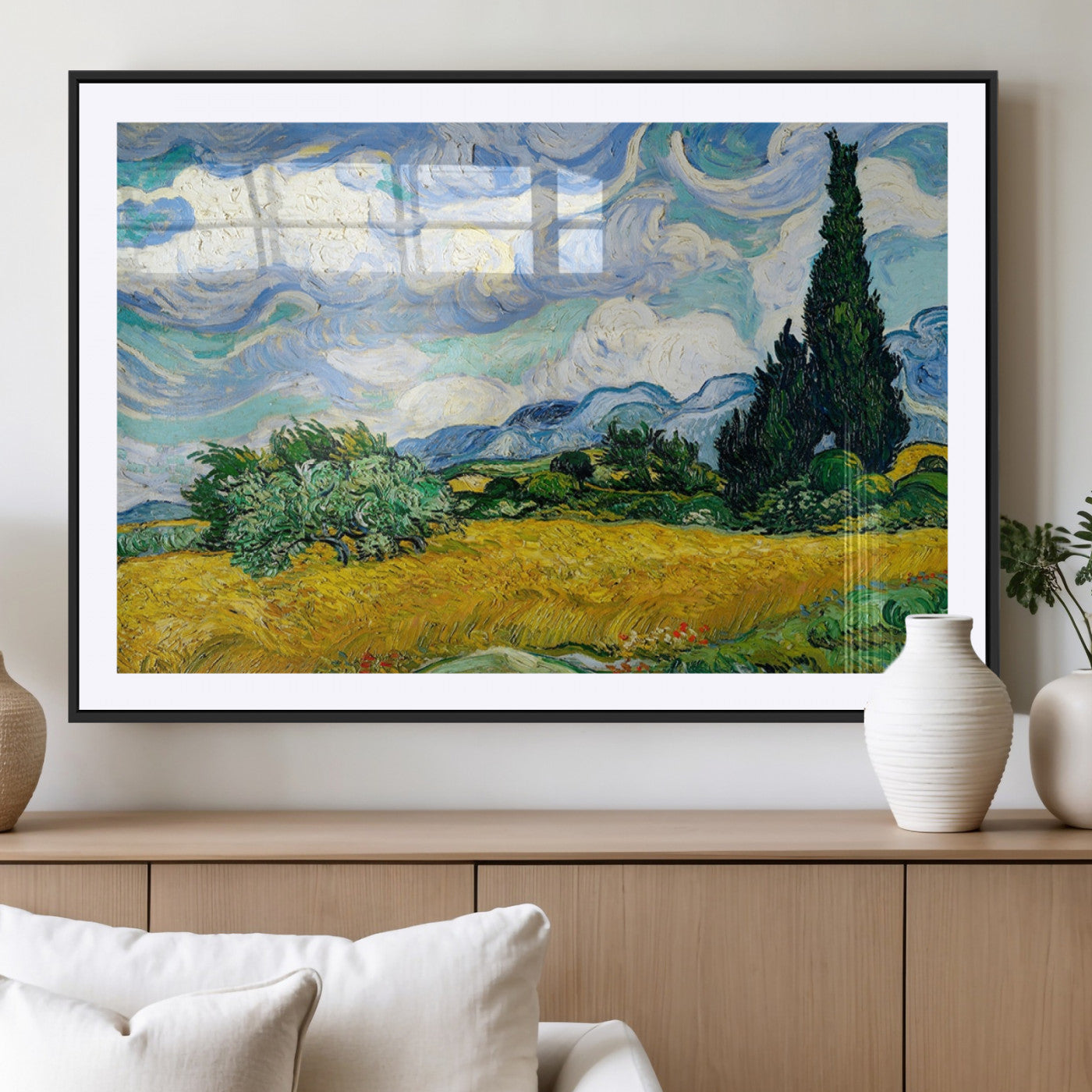 97252-MGV-CV-36X24-Wheatfield With Cypresses By Van Gogh Painting Wall Art Canvas, Wheatfield With Cypresses Canvas