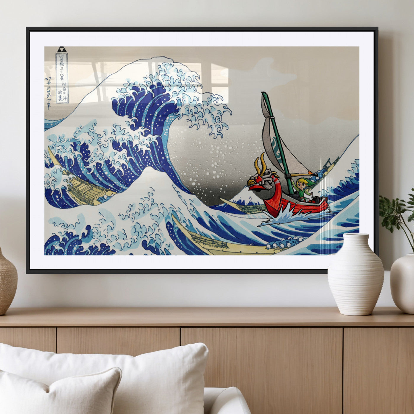 19450-MGV-CV-36X24-Katsushika Hokusai Kanagawa Giant Wave Wall Art Canvas Print | Iconic Japanese Art for Living Room