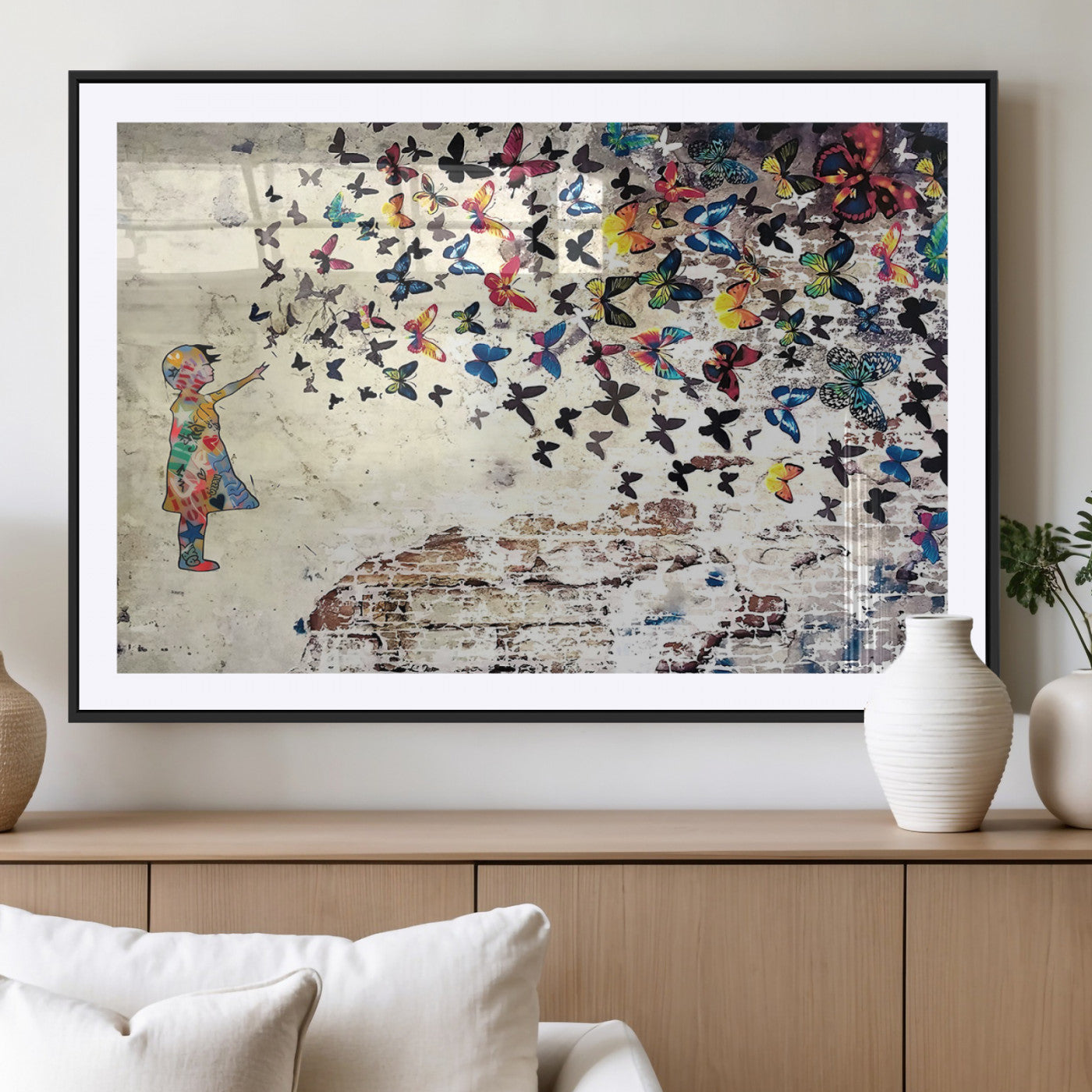 65208-MGV-CV-36X24-Banksy Wall Art - Banksy Girl Butterfly Graffiti Wall Art Canvas Print - Butterfly Girl and Freedom