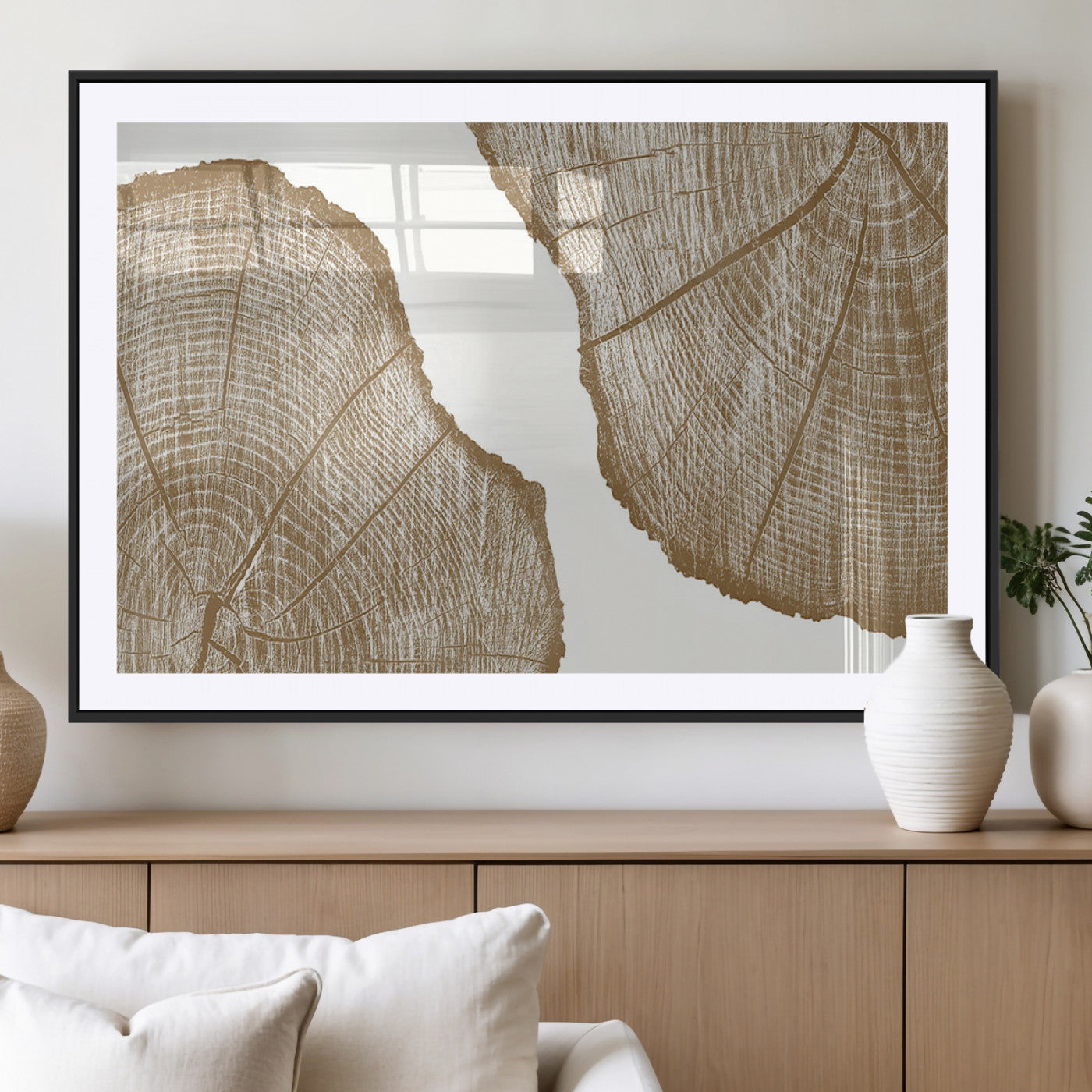 99692-MGC-FP-36x24_Black-Rustic Brown Tree Ring Wall Art Canvas Print – Framed and Ready to Hang – Elegant Nature-Inspired