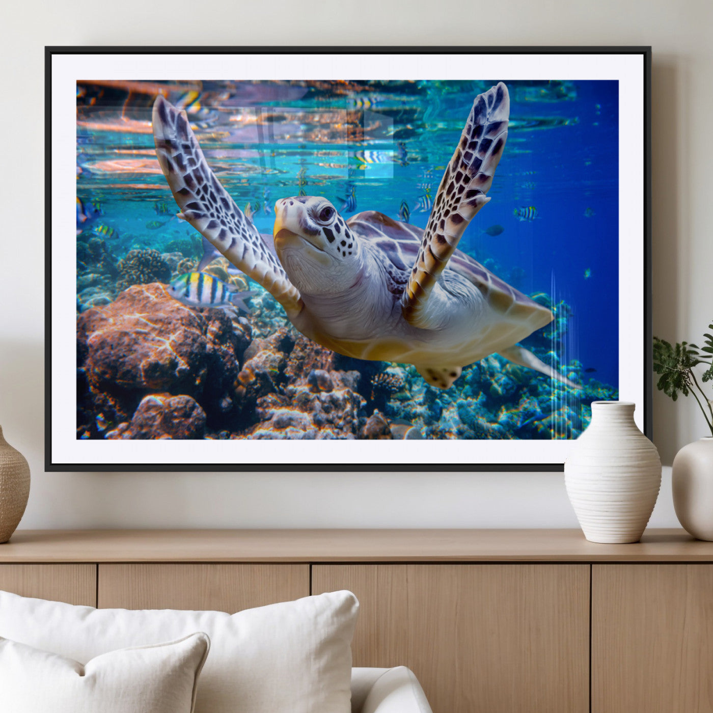12683-MGV-CV-36X24-Underwater Sea Turtle Wall Art Canvas Print – Vibrant Ocean Coral Reef Décor, Ready to Hang