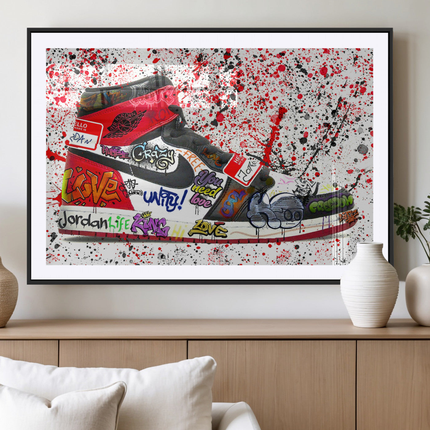 38836-MGV-CV-36X24 - Jordan Shoes Graffiti Wall Art Canvas Print- Jordan Graffiti Canvas Wall Art - Framed Perfect for