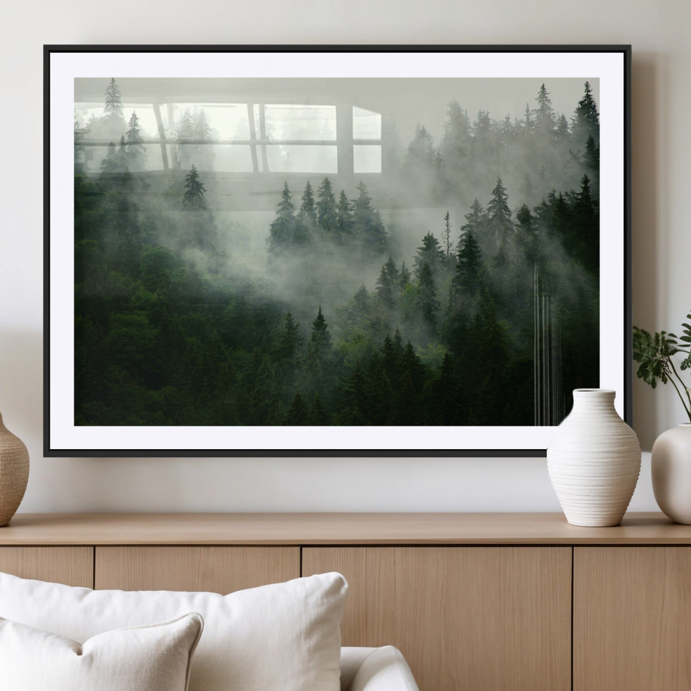 167720496-MGV-CV-36X24 - Misty Forest Mountain Wall Art Canvas | Large 3-Panel Foggy Landscape Canvas Print | Nature Misty