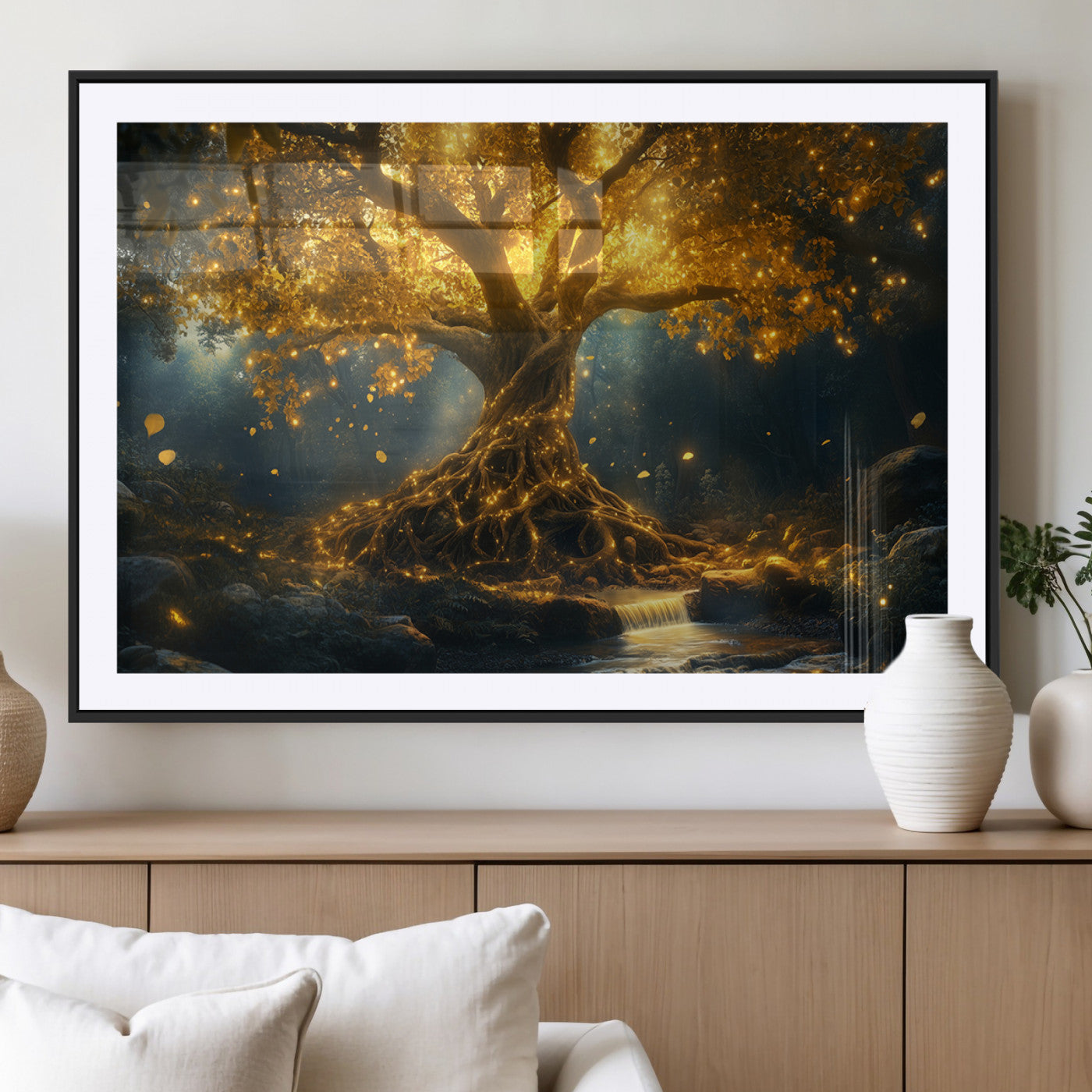 92739-MGV-CV-36X24-Golden Tree of Life Canvas Wall Art Print - Majestic Glowing Tree Wall Art Print