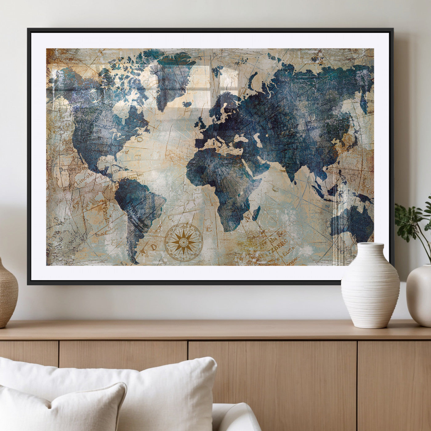 84561-MGV-CV-36X24-Push Pin World Map Canvas Print – Framed Wall Art for Couples, Travel Tracker Map, Anniversary Gift for Home Decor