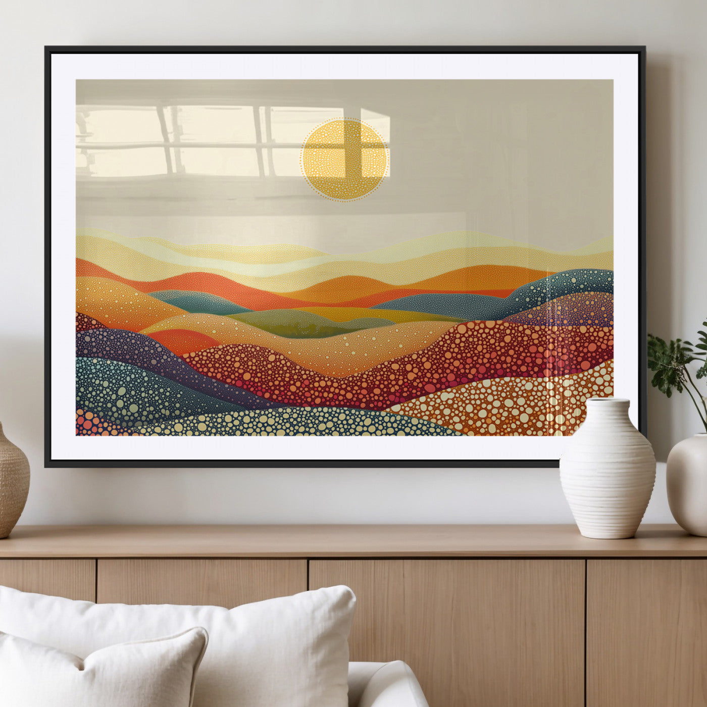 74226-MGV-CV-36X24-YAYOI KUSAMA Colorful Dot Art Landscape Canvas - Framed Abstract Pointillism Inspired by Nature with