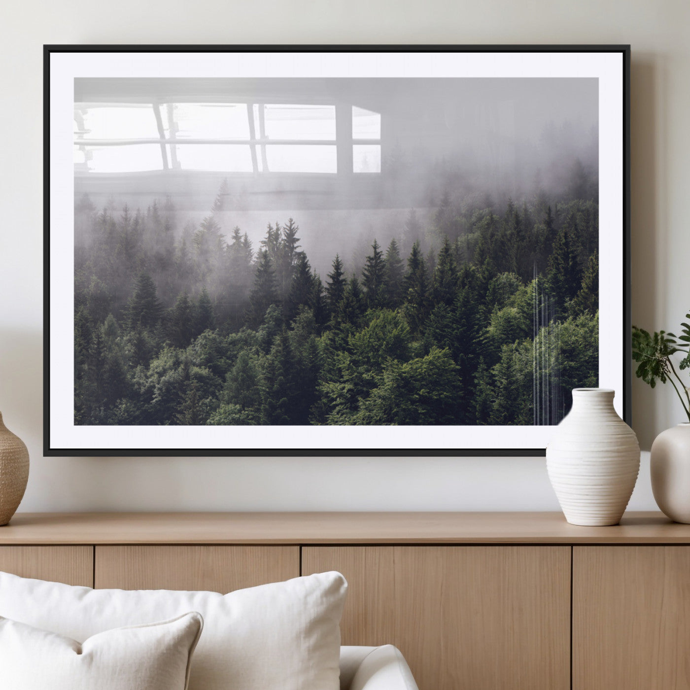 42578900-MGV-CV-36X24 - Misty Forest Wall Art | Foggy Forest Canvas Print | Large Nature-Inspired Misty Tree Landscape for
