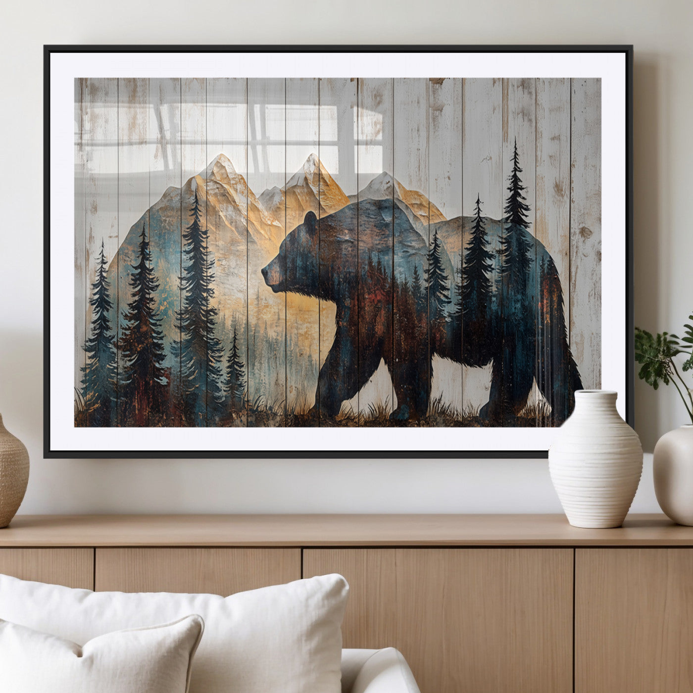 90077-MGV-CV-36X24 - Rustic Bear Wall Art - Grizzly 399 Bear Wall Art - Mountain Wood Canvas Wall Art - Nature Theme