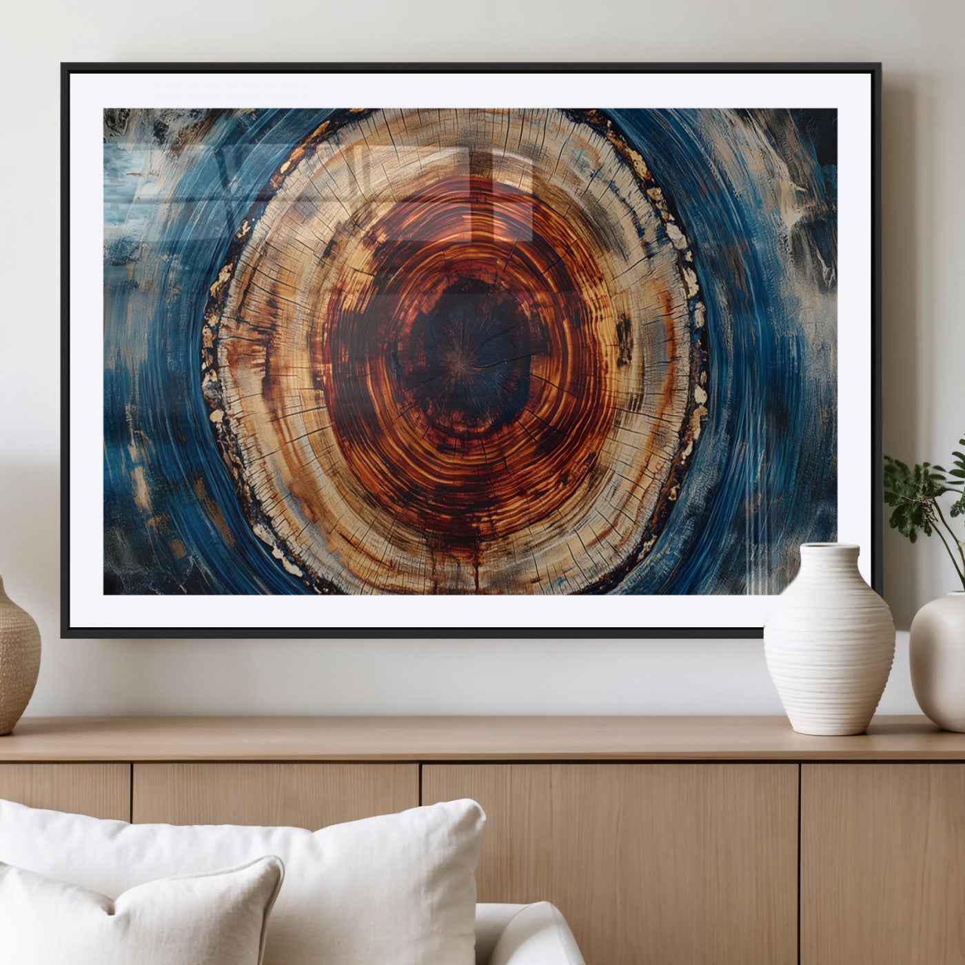 90395-MGV-CV-36X24-Abstract Framed Tree Rings Wall Decor, Wood Grain Rings Artwork Print, Nature Woodland Modern Wall