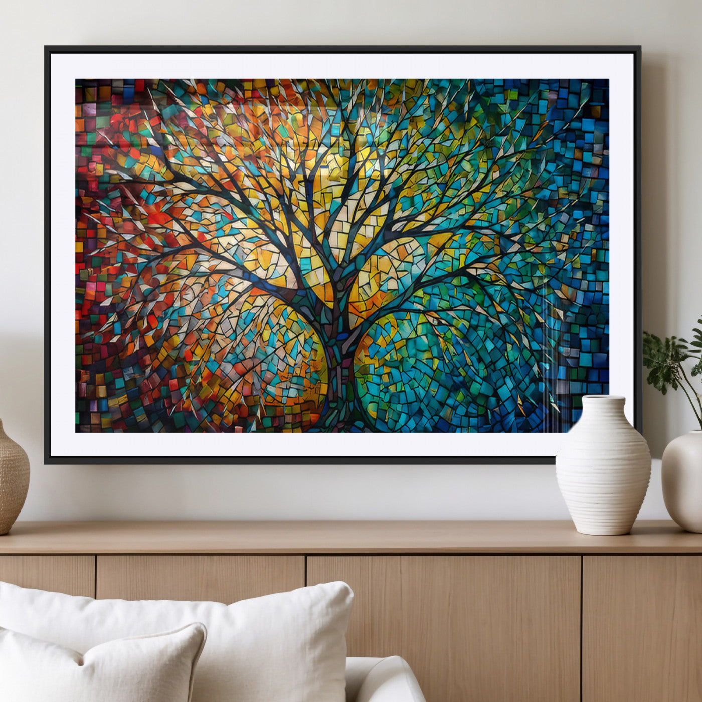 99325-MGV-CV-36X24 - Yggdrasil Tree of Life Wall Art Print Canvas | Mosaic Style 3-Panel Canvas Print
