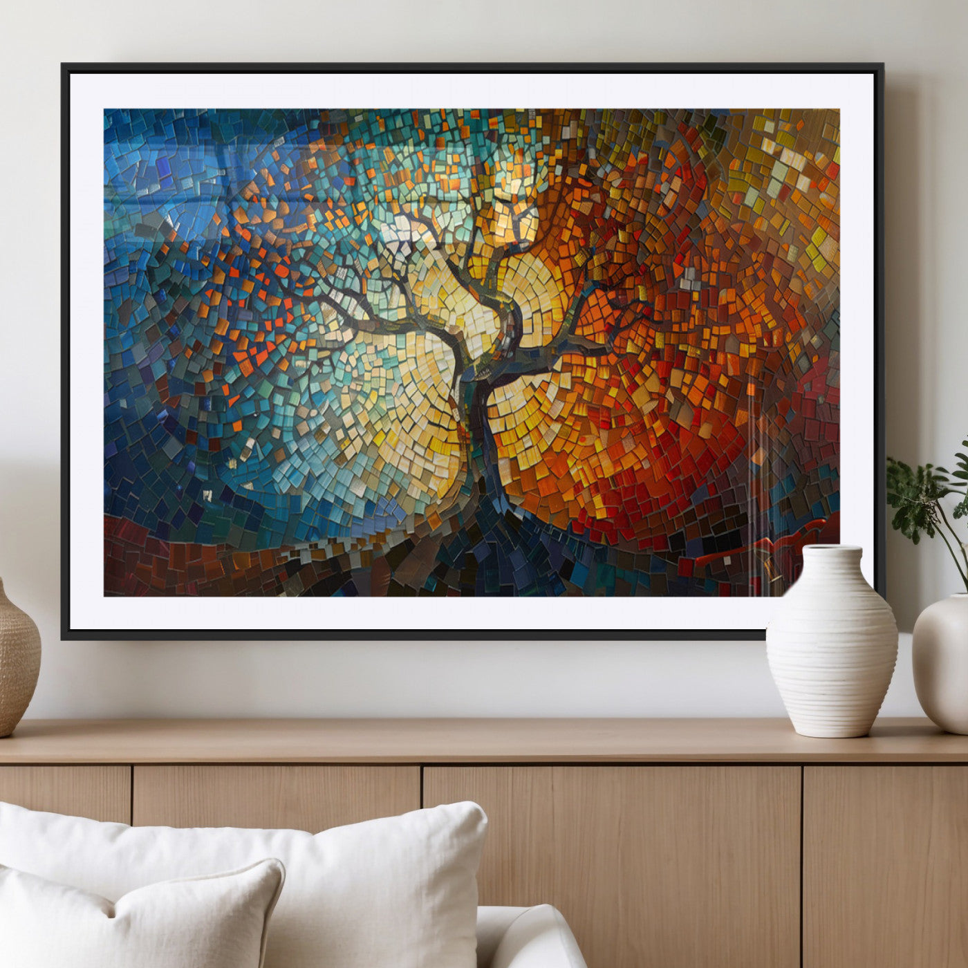 66056-MGV-CV-36X24-Mosaic Tree Canvas Wall Art Canvas Print – Vibrant Stained Glass-Inspired Tree of Life - Ready to