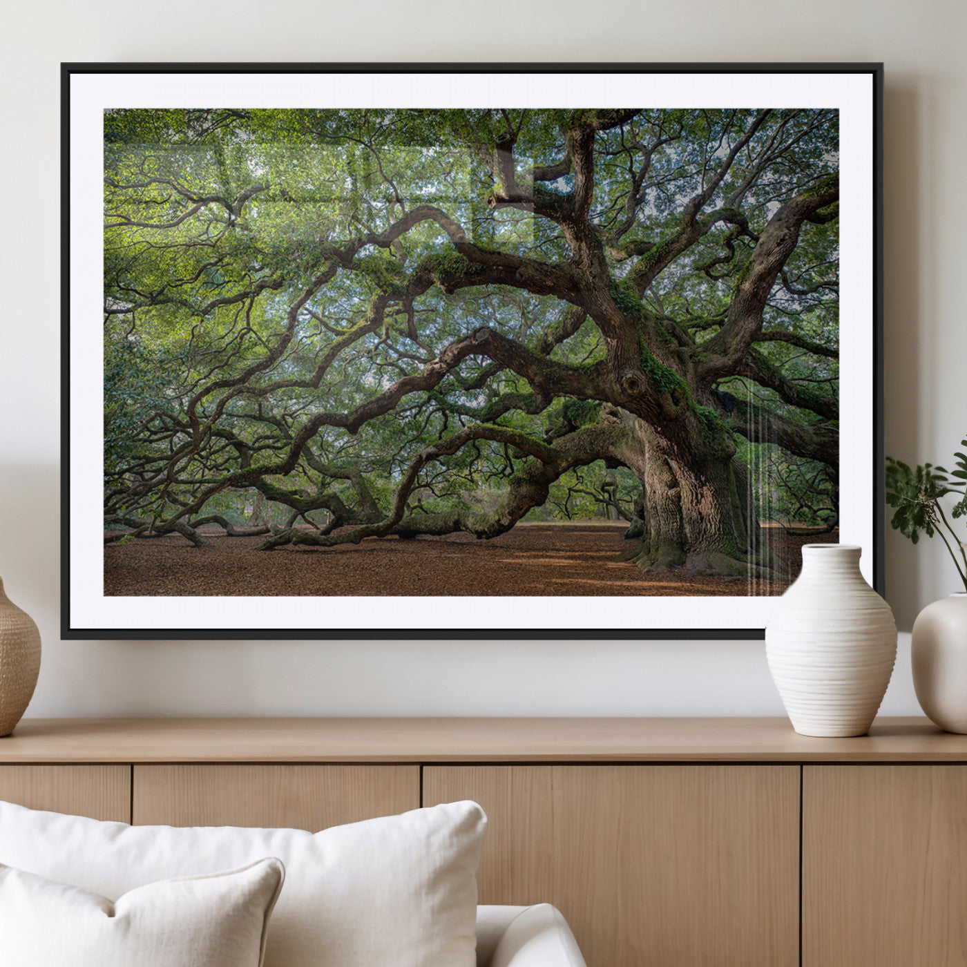 MGC-FP-36x24 - Ancient Oak Tree Wall Art – Canvas Print of Expansive Branches Lush Green Canopy, Tranquil Landscape, Majestic Nature Decor for Home or Office