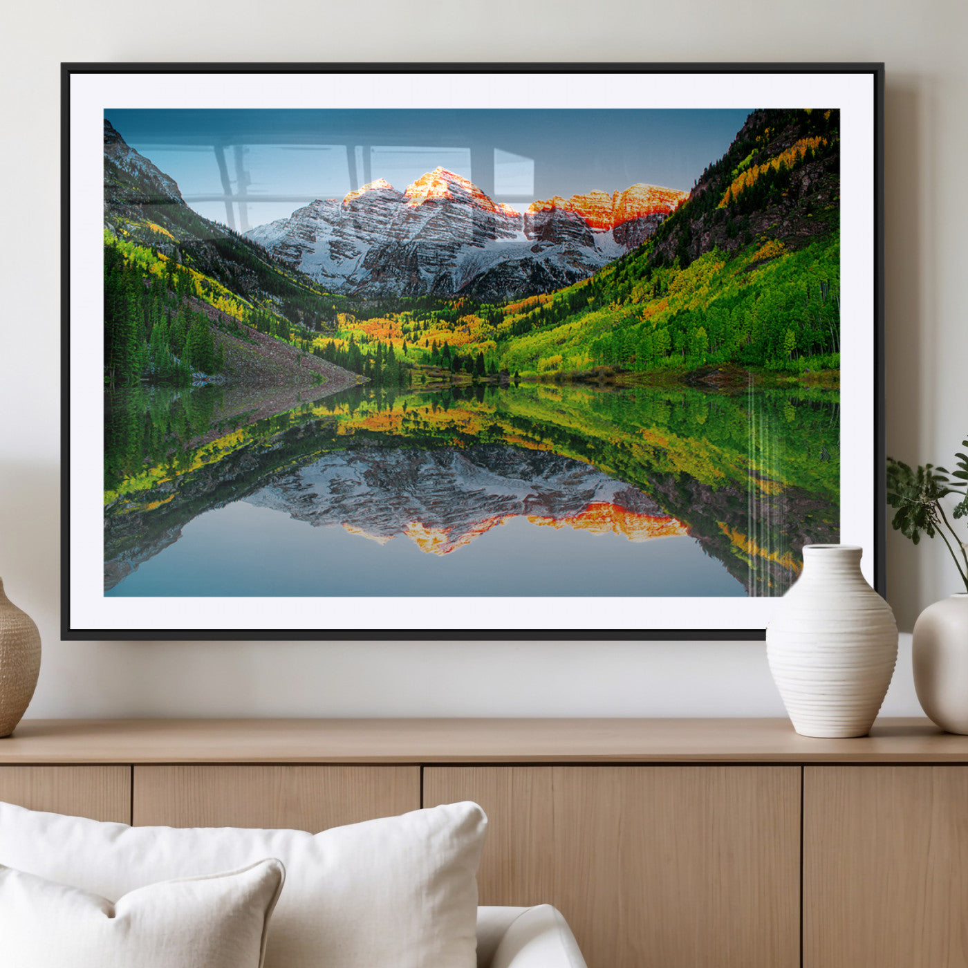 17996974-MGV-CV-36X24-Sunrise Maroon Bells Lake Wall Art Canvas Print – Framed Elk Mountains Landscape Artwork for Home, Office