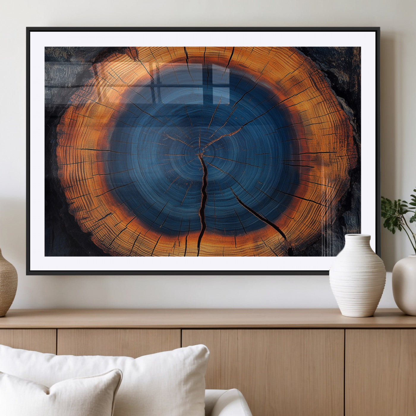 MGC-FP-36x24 - Abstract Tree Ring Wall Art Print, Natural Rustic Wood Texture Canvas Print, Framed Tree Ring Printing, Wood Tree Stump Artwork Canvas Print