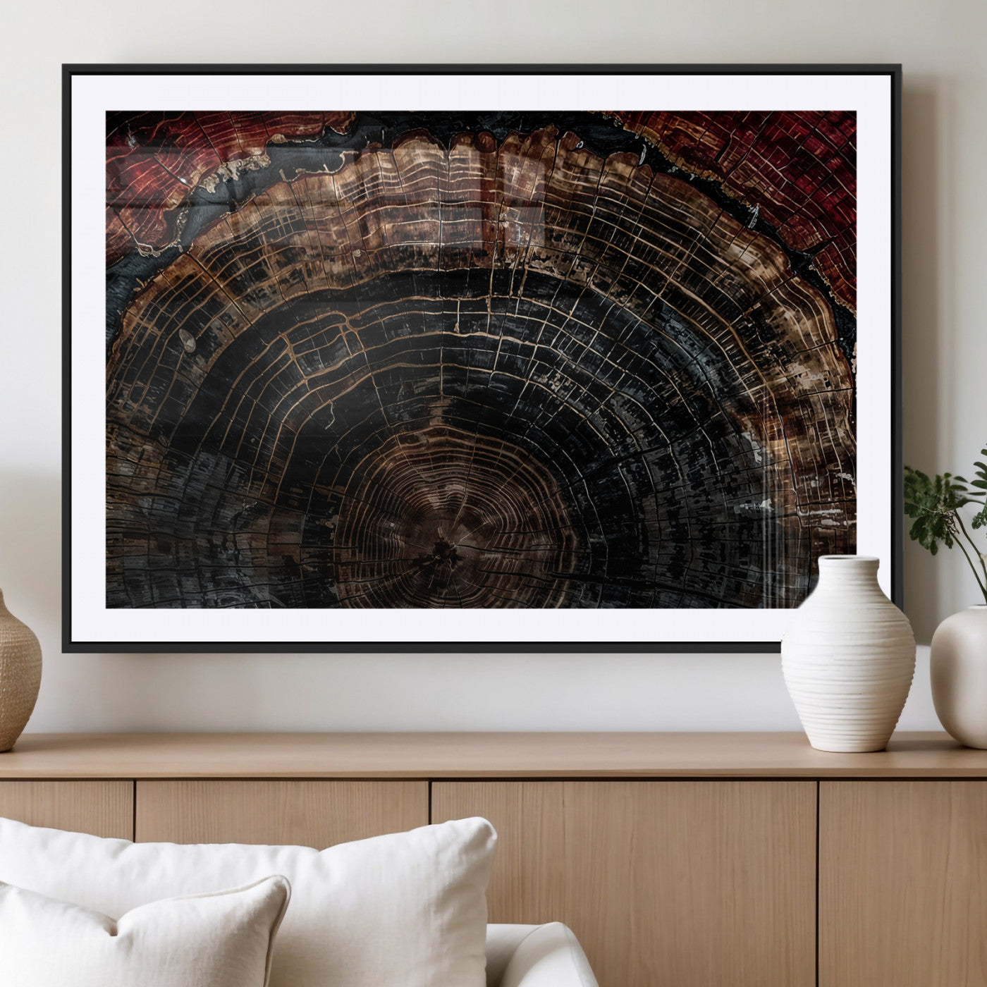 43686762-MGV-CV-36X24-Dark Wood Ring Wall Art Canvas Print – Framed Abstract Tree Rustic Artwork for Home, Office, Living Room