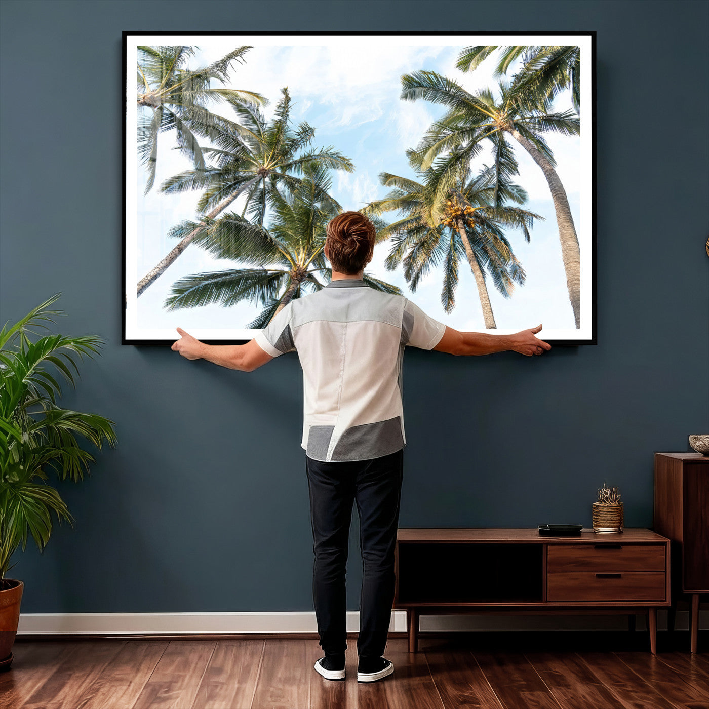 87247012-MGV-CV-36X24 - Tropical Palm Trees Wall Art – Sunlit Leaves & Blue Sky Canvas Print, Island Breeze and Vacation Vibes for Office or Home Decor