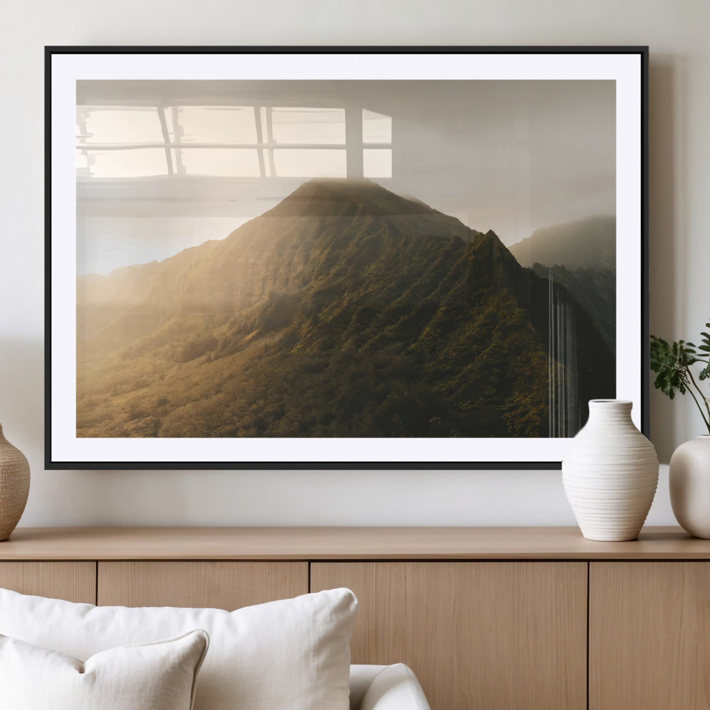 42338636-MGV-CV-36X24-Mountain Wall Art – Framed Sunset Landscape Canvas Artwork, Serene Nature Design, Rustic Decor for Home, Office