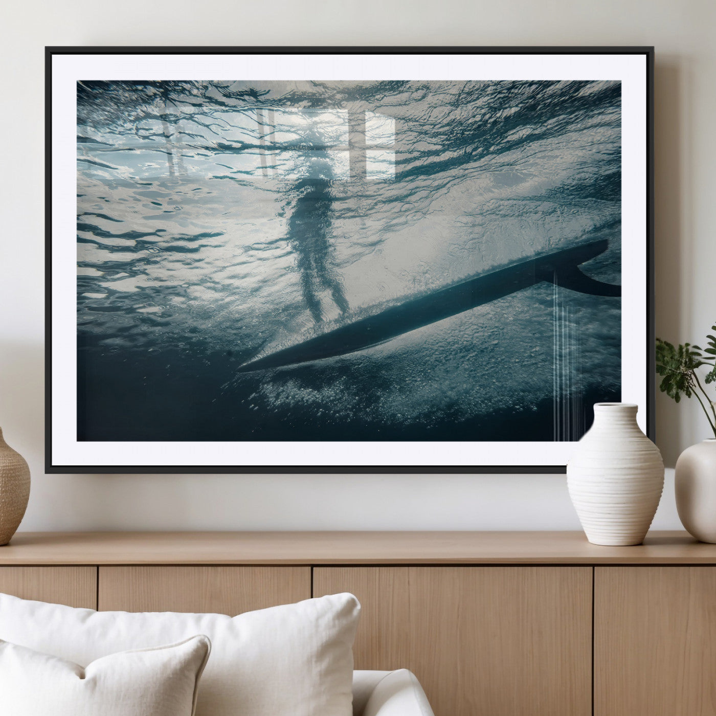 MGC-FP-36x24 - Submerged Surf Wall Art Canvas Print, Framed Underwater Perspective Art Picture Print, Ocean Surf Perfect Coastal Adventure Decor Artwork